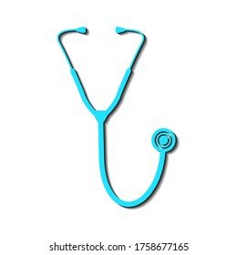 Blue stethoscope on a white background and black shadow, sign for design, vector illustration