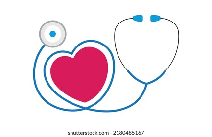 Blue Stethoscope in Shape of Heart Isolated On White Background.