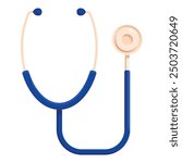 Blue stethoscope standing up, representing healthcare and medical examinations