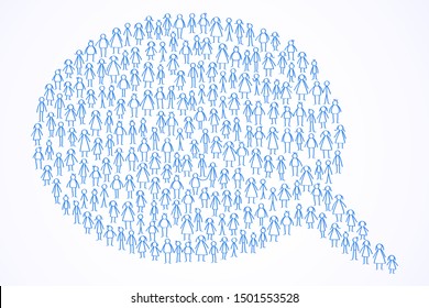 Blue stick figures forming speech balloon, concept, word of mouth recommendation, communication