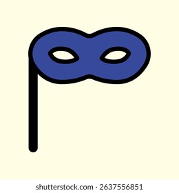 Blue Stick Mask Icon Representing Disguise Or Festivity On Cream Background