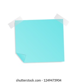 Blue stick note with sticky tape and shadow,vector EPS10 isolated on white background.