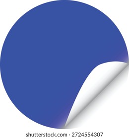 Blauer Aufkleber mit geschälter Ecke auf weißem Hintergrund