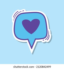 blue sticker speech bubble with love free vector