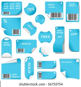 blue sticker and tag set with bar codes. vector illustration