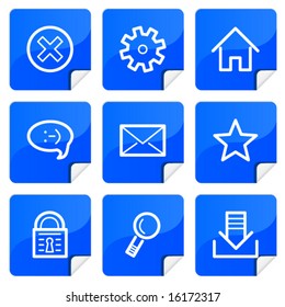 Blue stickers basic icons set. Vector.