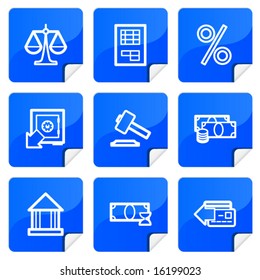 Blue stickers finance icons set. Vector.