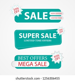 Blue Stickers Super Sale. Sale advertisements, vector elements. 