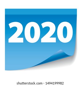 Blue Sticky Note with Adhesive Tape and date of New Year isolated on white background. Vector illustration