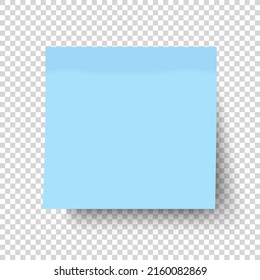 Blue sticky note for leaving reminders isolated on transparent background. Concept of office stationery and stickers.