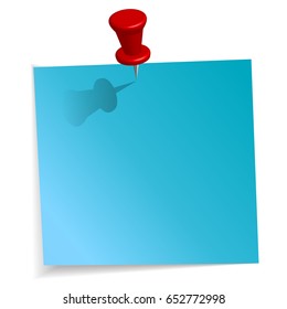 Blue sticky note with red pin needle