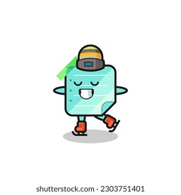 blue sticky notes cartoon as an ice skating player doing perform , cute style design for t shirt, sticker, logo element