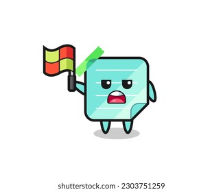 blue sticky notes character as line judge putting the flag up , cute style design for t shirt, sticker, logo element