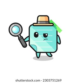notas pegajosas azules Carácter detective está analizando un caso , diseño de estilo lindo para camiseta, pegatina, elemento logo