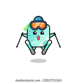 blue sticky notes mascot character as a ski player , cute style design for t shirt, sticker, logo element