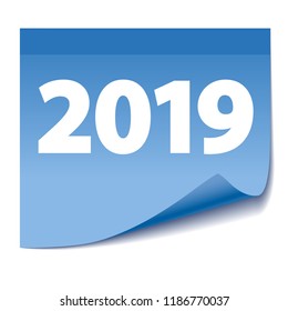 Blue Sticky Tape Note with date New year for 2019, isolated on white background. Verctor illustration