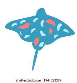 Blue stingray on white background. Flat illustration for design, web, decoration, etc