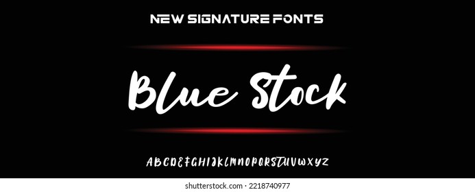 Blue Stock Hand drawn calligraphic vector monoline font. Distress signature letters. Modern script calligraphy type. ABC typography latin signature alphabet.