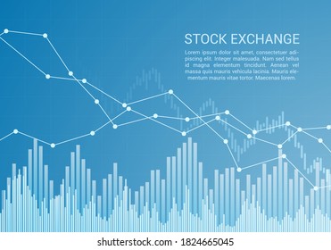 Blue stock market or financial candlestick chart with rising and falling trend and text - vector