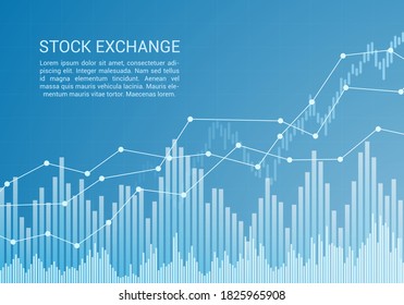 Blue stock market or financial candlestick chart with rising and increase trend and text - vector