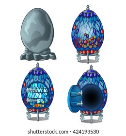 Blue stone casket in the shape of an egg. Vector illustration.