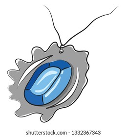 A blue stone pendant with silver gray metal, vector, color drawing or illustration.