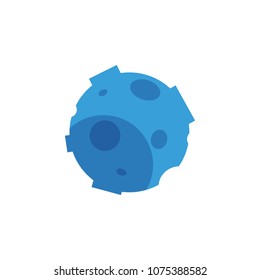 Blue stone planet, comet or satellite icon. Flat asteroid or meteor with craters. Fantastic space, cosmic element. Astronomy, galaxy exploration design object. Vector flat illustration