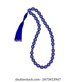 Blue stone prayer beads tasbih on white background 