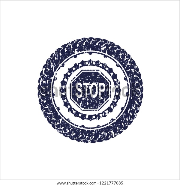 Blue stop icon inside grunge\
seal