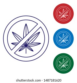 Blue Stop marijuana or cannabis leaf icon isolated on white background. No smoking marijuana. Hemp symbol. Set color icons in circle buttons. Vector Illustration