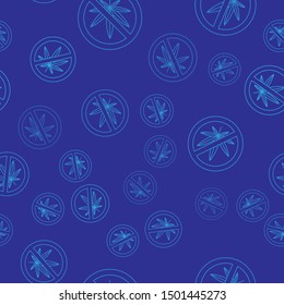 Blue Stop marijuana or cannabis leaf icon isolated seamless pattern on blue background. No smoking marijuana. Hemp symbol.  Vector Illustration