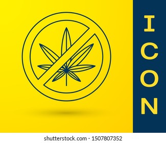 Blue Stop marijuana or cannabis leaf icon isolated on yellow background. No smoking marijuana. Hemp symbol.  Vector Illustration