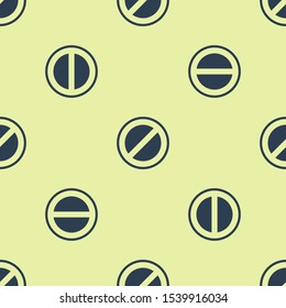 Blue Stop sign icon isolated seamless pattern on yellow background. Traffic regulatory warning stop symbol.  Vector Illustration