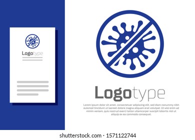 Blue Stop virus, bacteria, germs and microbe icon isolated on white background. Antibacterial and antiviral defence, protection infection. Logo design template element. Vector Illustration