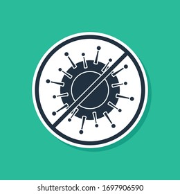 Blue Stop virus icon isolated on green background. Corona virus 2019-nCoV. Bacteria and germs, cell cancer, microbe, fungi.  Vector Illustration
