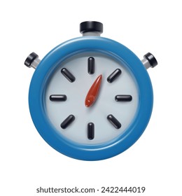 Blue stopwatch in bright cartoon 3d style. Cute modern minimal vector illustration.