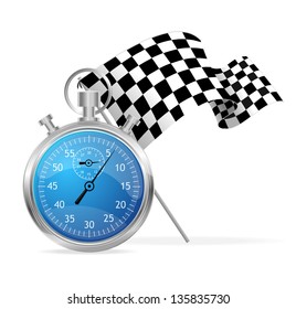 Blue stopwatch and flag vector illustraion