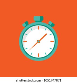 Blue stopwatch flat icon isolated on red. Fast time stop watch, limited offer, deadline symbol. Vector illustration.