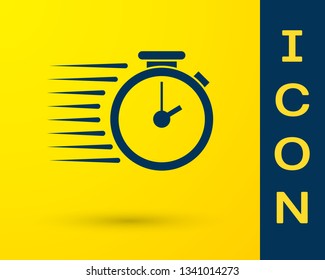 Blue Stopwatch icon isolated on yellow background. Time timer sign. Vector Illustration