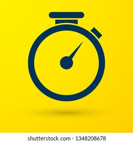Blue Stopwatch icon isolated on yellow background. Time timer sign. Vector Illustration