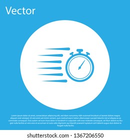 Blue Stopwatch icon isolated on blue background. Time timer sign. Chronometer sign. White circle button. Vector Illustration