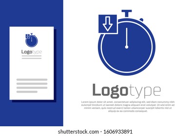 Blue Stopwatch icon isolated on white background. Time timer sign. Chronometer. Logo design template element. Vector Illustration