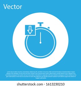 Blue Stopwatch icon isolated on blue background. Time timer sign. Chronometer. White circle button. Vector Illustration