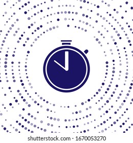 Blue Stopwatch icon isolated on white background. Time timer sign. Chronometer sign. Abstract circle random dots. Vector Illustration