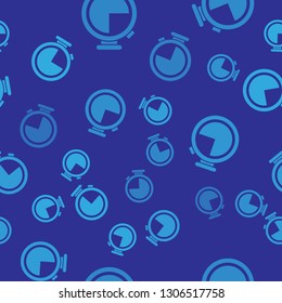 Blue Stopwatch icon isolated seamless pattern on blue background. Time timer sign. Vector Illustration