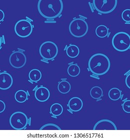 Blue Stopwatch icon isolated seamless pattern on blue background. Time timer sign. Vector Illustration