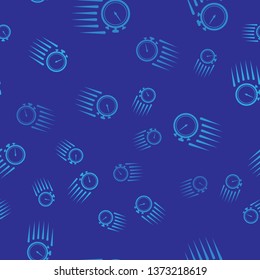 Blue Stopwatch icon isolated seamless pattern on blue background. Time timer sign. Chronometer sign. Vector Illustration