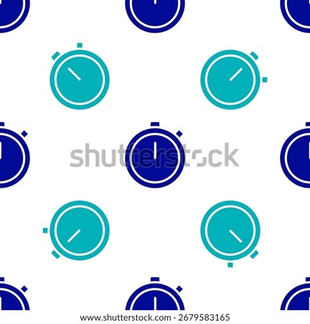 Blue Stopwatch icon isolated seamless pattern on white background. Time timer sign. Chronometer sign.  Vector Illustration