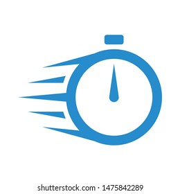 Blue stopwatch icon. quick time logo vector.