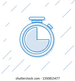 Blue Stopwatch line icon isolated on white background. Time timer sign. Vector Illustration